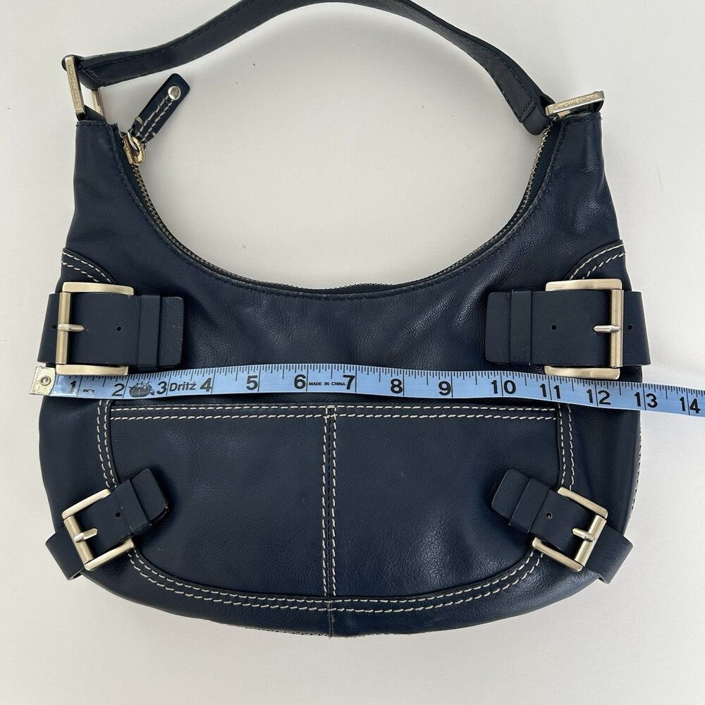 Michael Kors Y2K Purse Blue Leather Shoulder Bag Buckles Hobo Crescent - Picture 14 of 16
